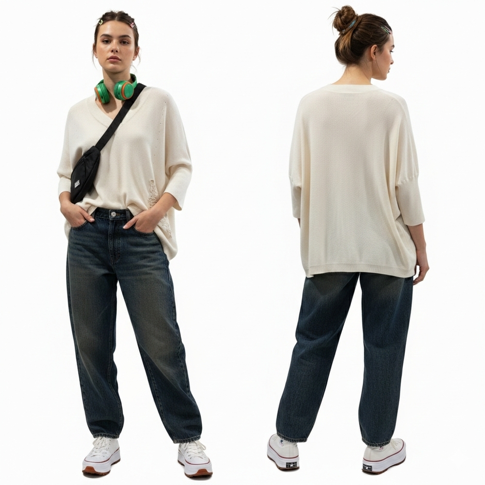 Elisa Cavaletti Art Piece Oversized V-Neck Sweater - Made in Italy Size S/M - Picture 5 of 10